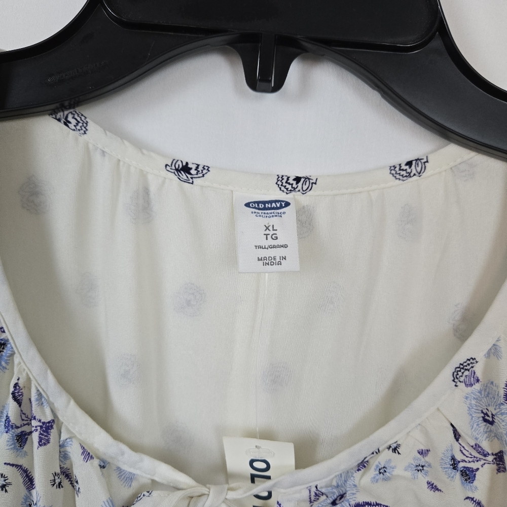 Old‎ Navy Womens Blue White Floral Smocked Fit & Flare Midi Peasant Dress XL New - Picture 3 of 14
